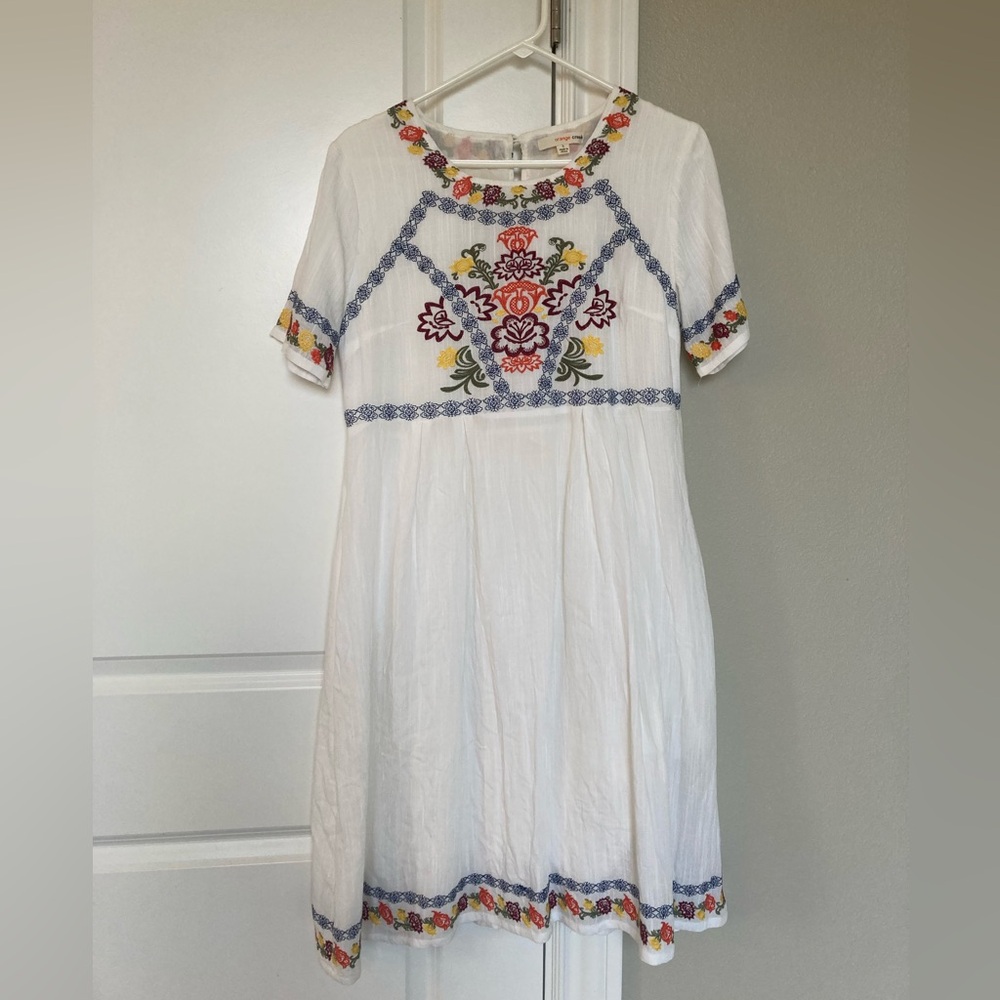 Embroidered White Dress with Floral Accents